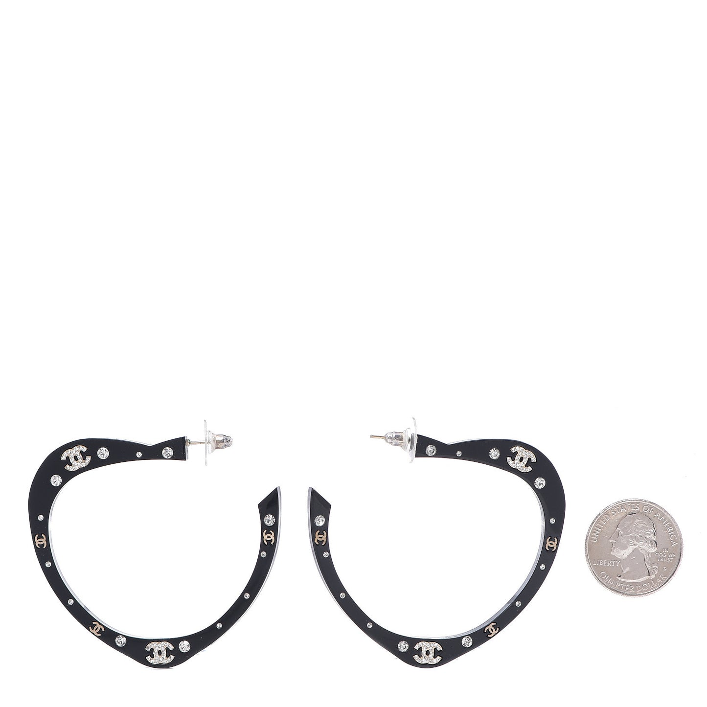 Resin CC Heart Hoop Earrings Black