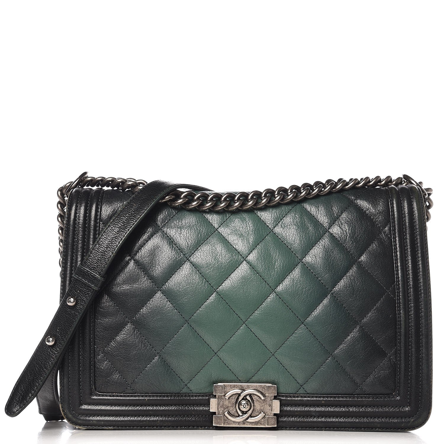 Chanel Goatskin Ombre Faded Quilted New Medium Boy Flap Dark Green 1 of 13