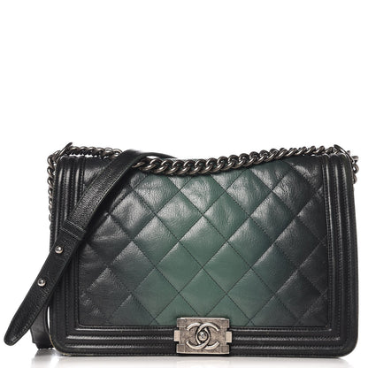Chanel Goatskin Ombre Faded Quilted New Medium Boy Flap Dark Green 1 of 13