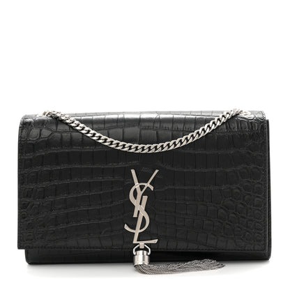 Saint Laurent Calfskin Crocodile Embossed Medium Classic Monogram Kate Tassel Satchel Black 1 of 10