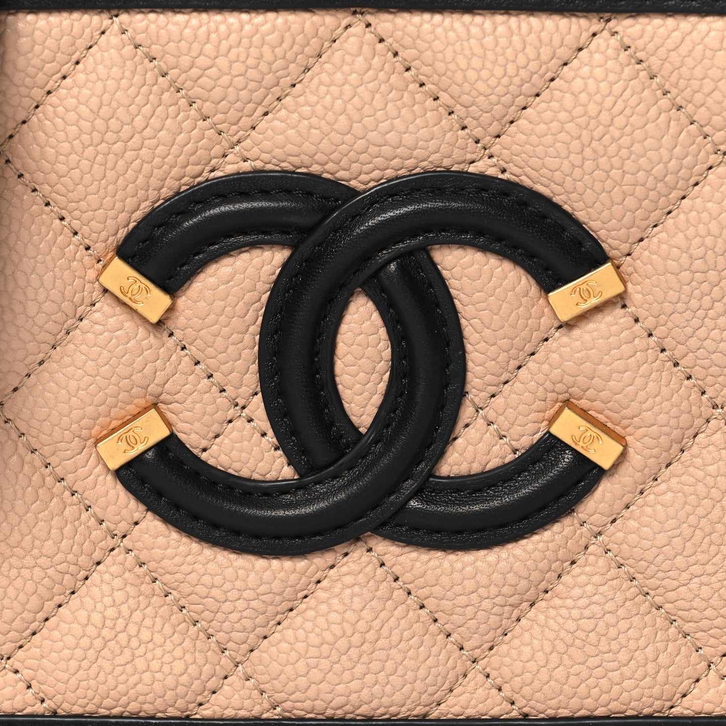 Caviar Quilted Small CC Filigree Vanity Case Beige Black