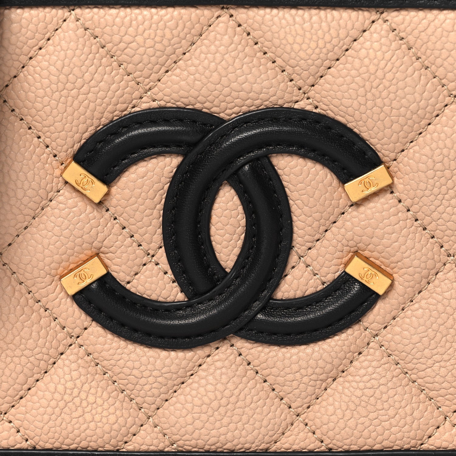 Chanel Caviar Quilted Small CC Filigree Vanity Case Beige Black 8 of 10