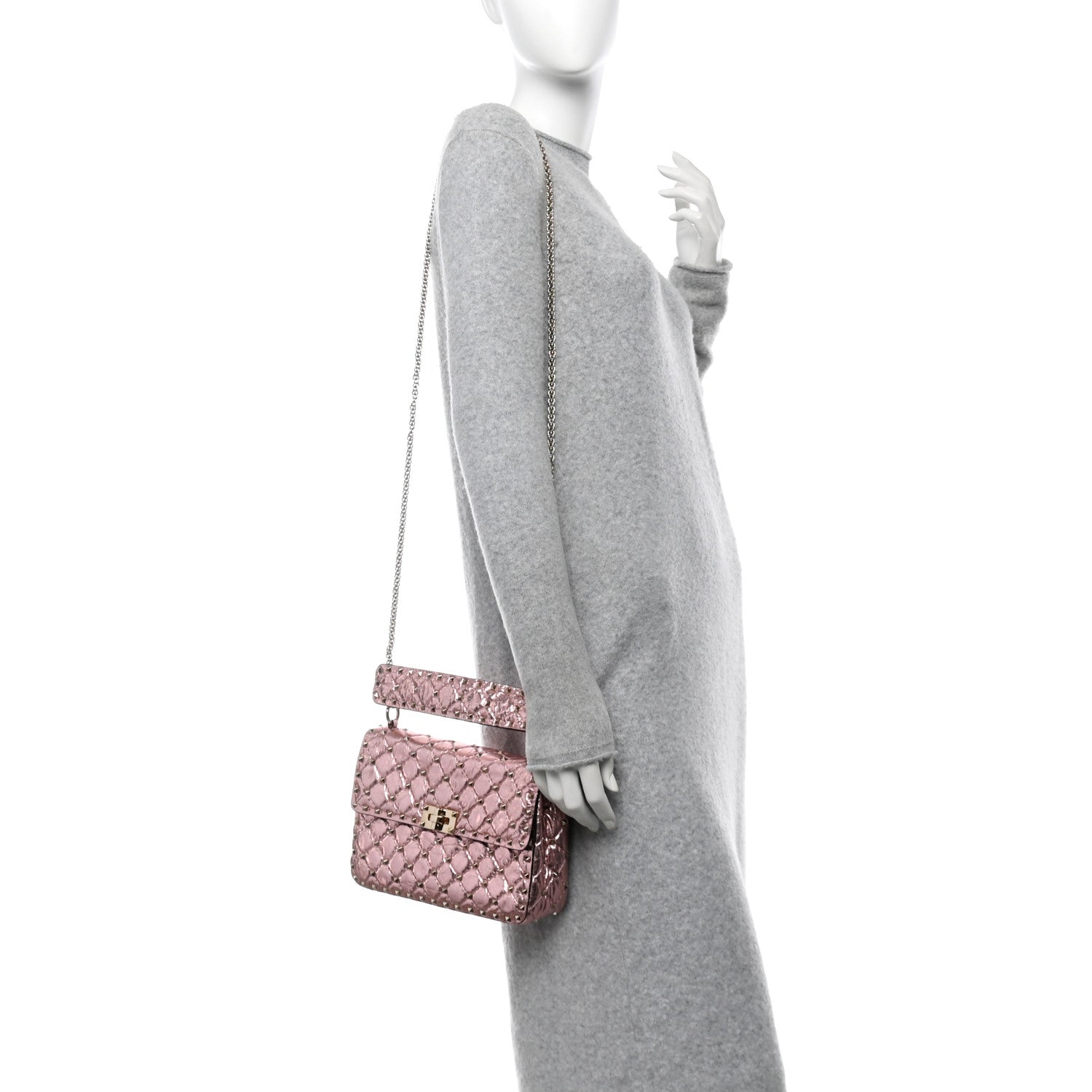 Valentino Garavani Metallic Wrinkled Lambskin Medium Rockstud Spike Shoulder Bag Lipstick 2 of 10