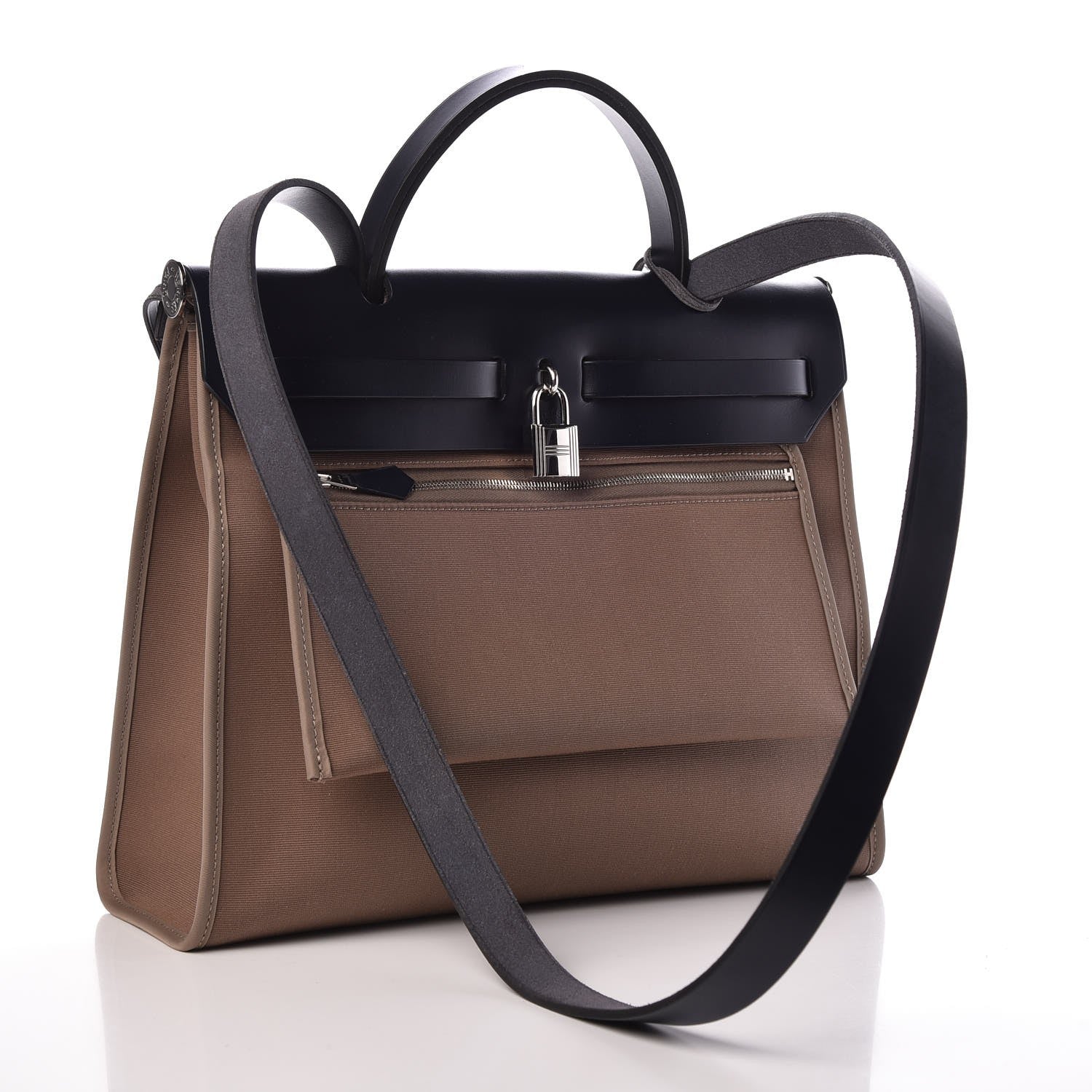 Hermes Vache Hunter Toile Herbag Zip 31 PM Etoupe Bleu Saphir 5 of 11