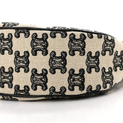 Celine Cotton Gabardine Bouclette Embroidered Medium Strap Ava Triomphe Shoulder Bag Black 10 of 10