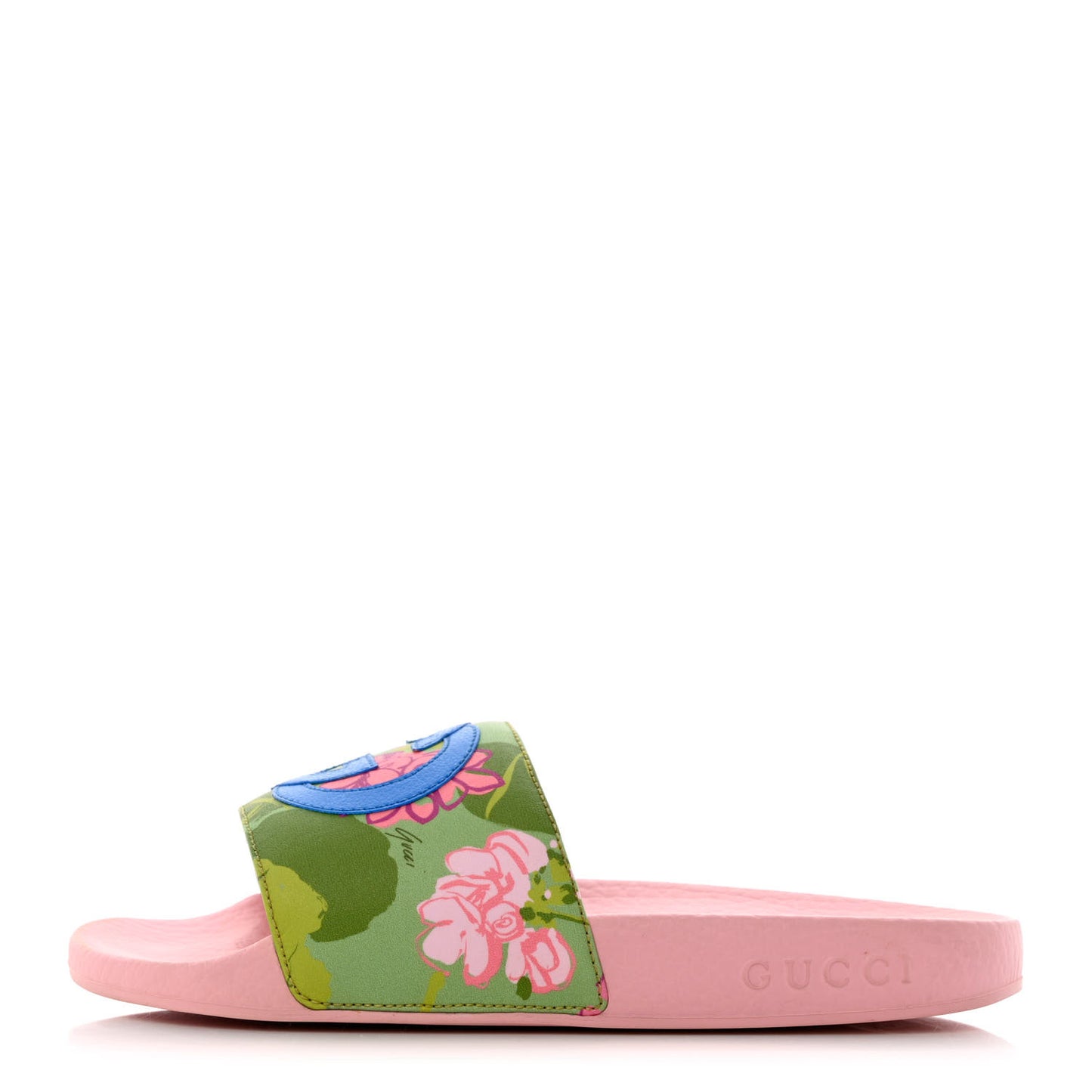 X KEN SCOTT Rubber Infinity Zia Interlocking G Womens Pool Slide Sandals 38 Green Lilac Bright Splash
