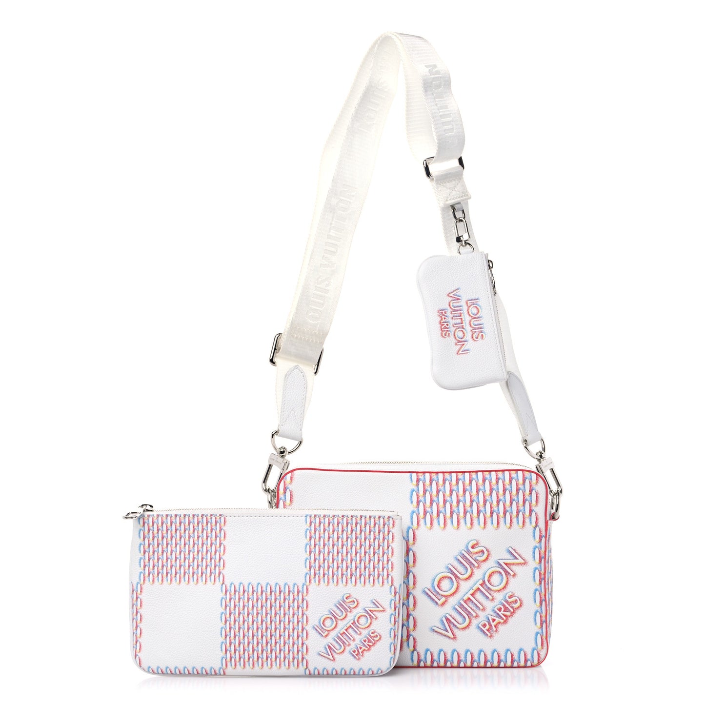 Cowhide Damier Spray Trio Messenger Bag White