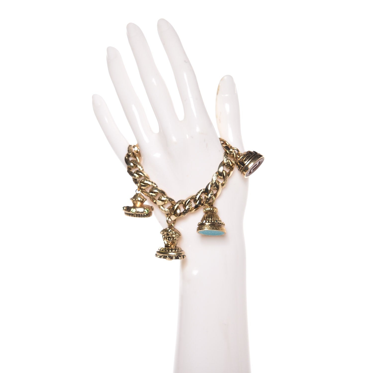 Versace Enamel Crystal Medusa Chain Charm Bracelet Gold Multi 2 of 3
