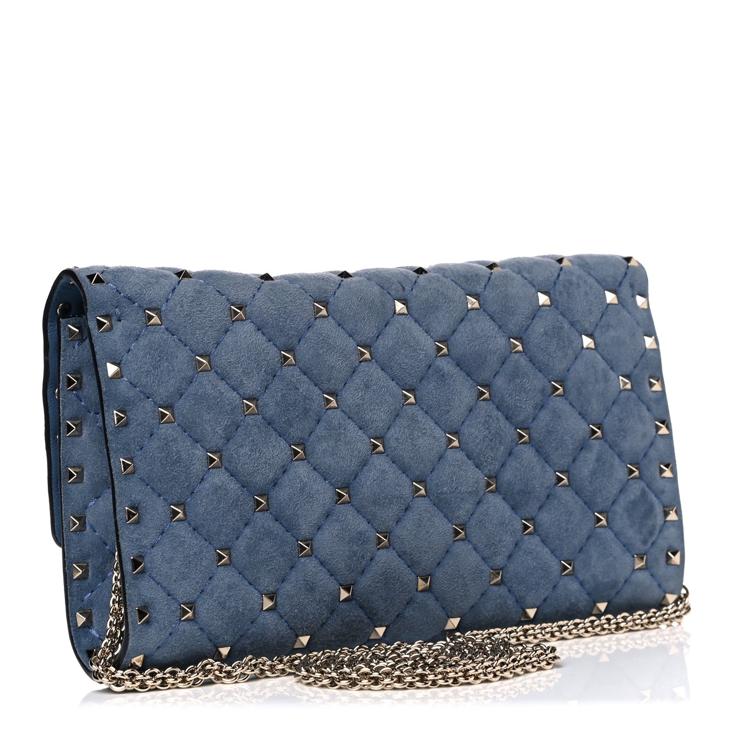 Suede Rockstud Spike Wallet on Chain Bright Blue