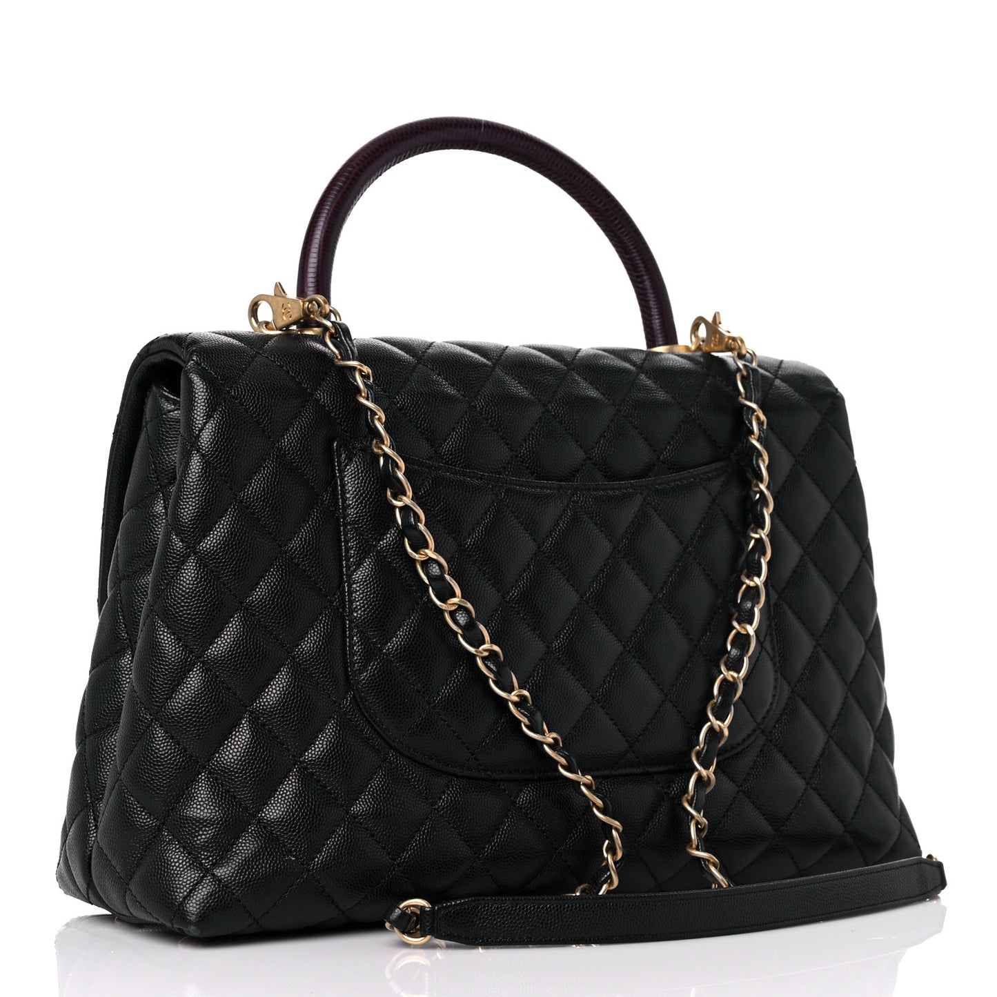 Caviar Lizard Quilted Medium Coco Handle Flap Black