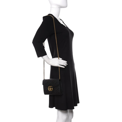 Gucci Calfskin Matelasse GG Marmont Chain Wallet Black 2 of 10
