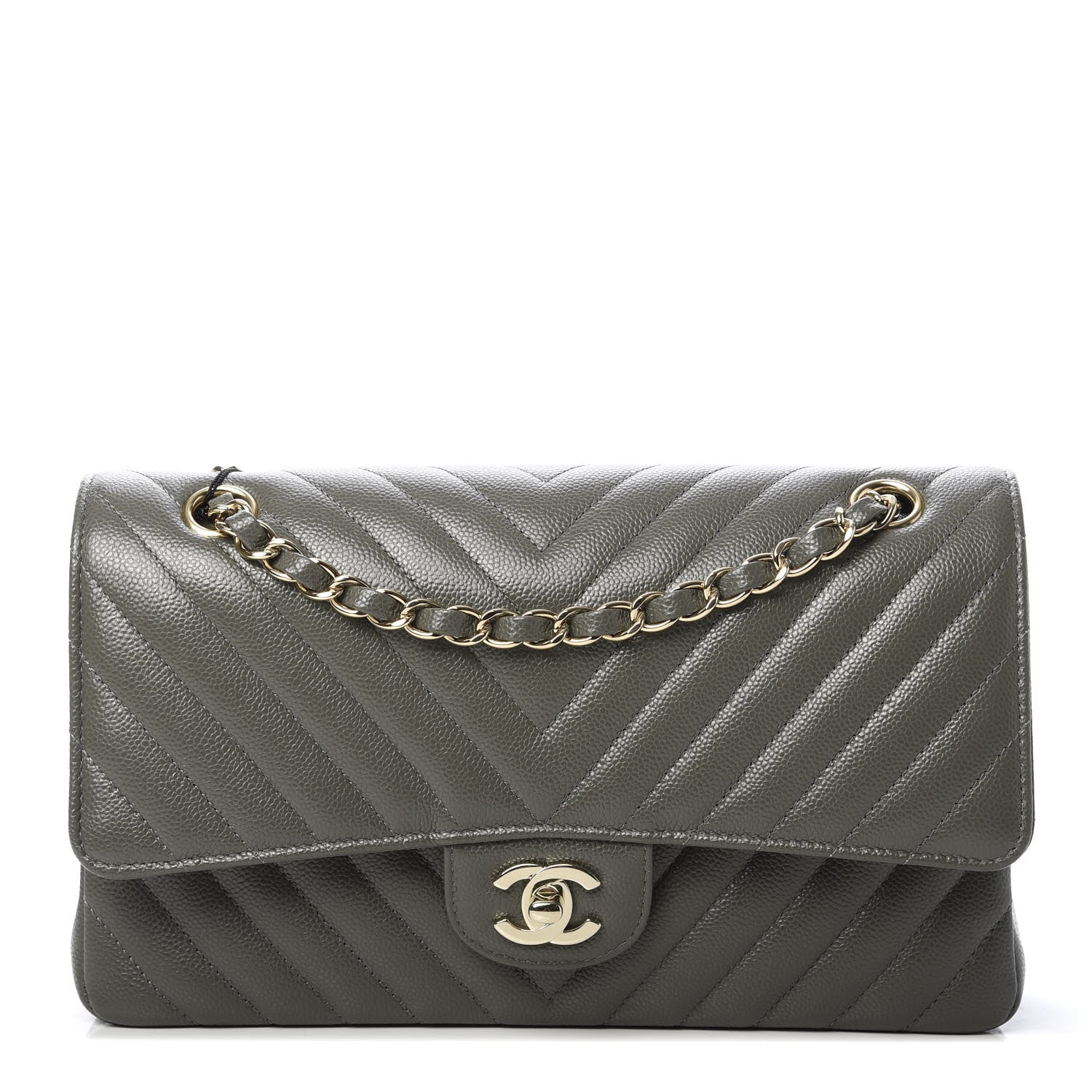 Chanel Caviar Chevron Quilted Medium Double Flap Dark Grey 1 of 11