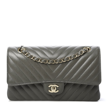 Chanel Caviar Chevron Quilted Medium Double Flap Dark Grey 1 of 11