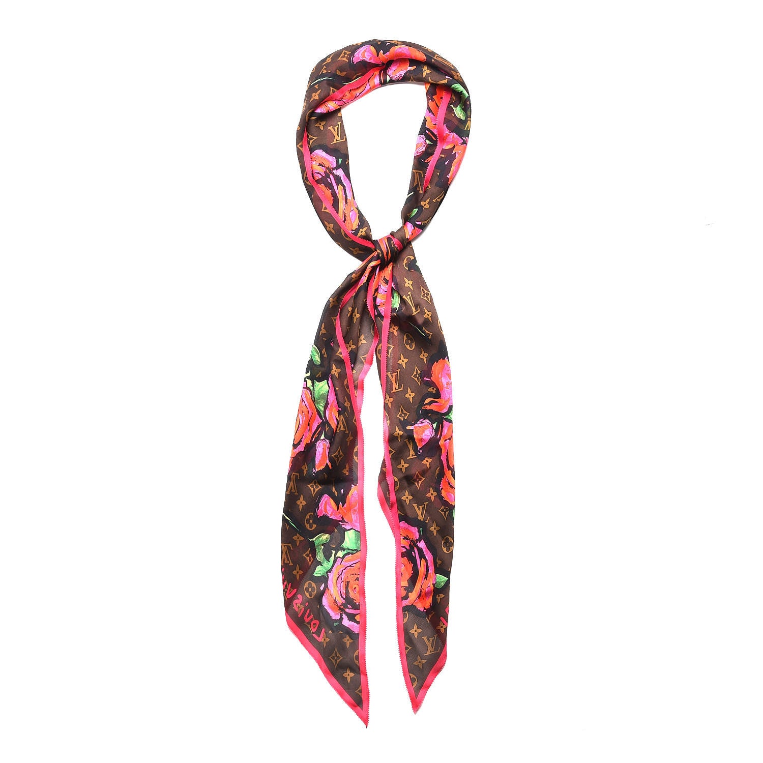 Louis Vuitton Silk Monogram Roses Scarf Marron 1 of 4