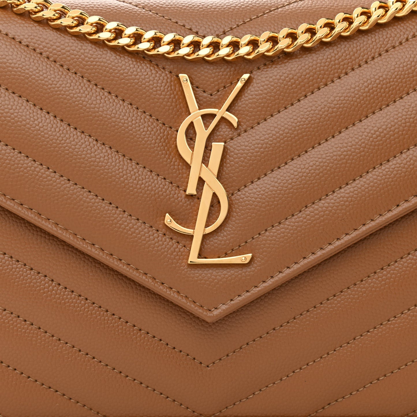 Grain De Poudre Matelasse Chevron Monogram Chain Wallet Dark Natural