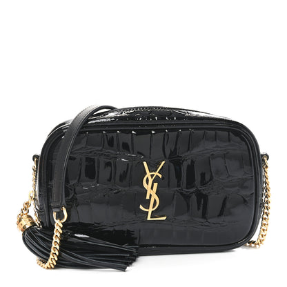 Saint Laurent Patent Calfskin Crocodile Embossed Monogram Mini Lou Camera Bag Black 1 of 10