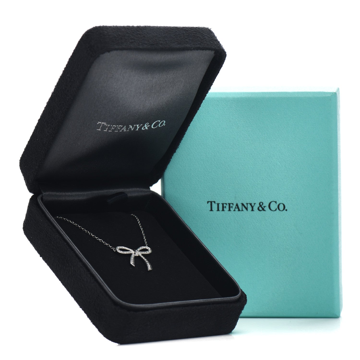 Tiffany Platinum Diamond Mini Bow Pendant Necklace 5 of 5