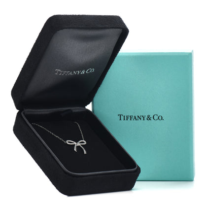 Tiffany Platinum Diamond Mini Bow Pendant Necklace 5 of 5
