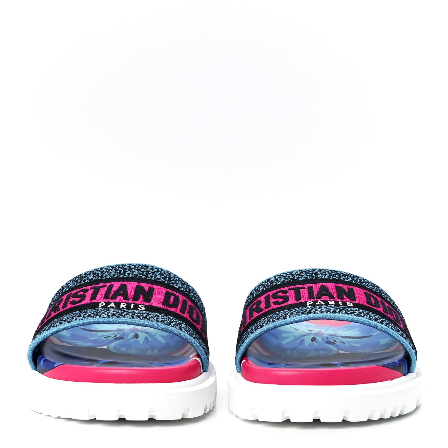 Canvas D-Flower Pop Embroidered Dway 10mm Slide Sandals 37 Pink Blue Multicolor