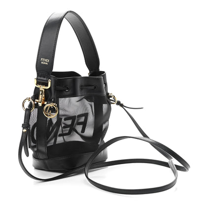 Fendi Mesh Vitello King F is Fendi Logo Embroidered Mini Mon Tresor Bucket Bag Black 3 of 10