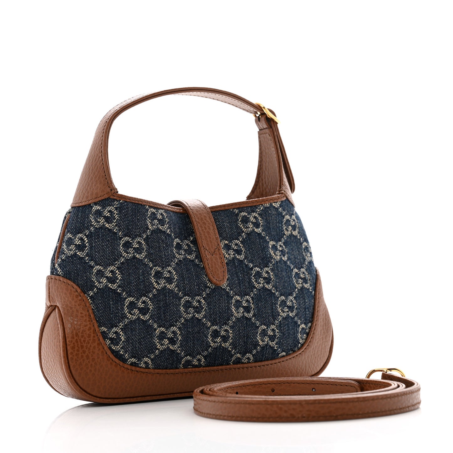 New Denim GG Monogram Calfskin Mini Jackie 1961 Hobo Blue Tea Cuir