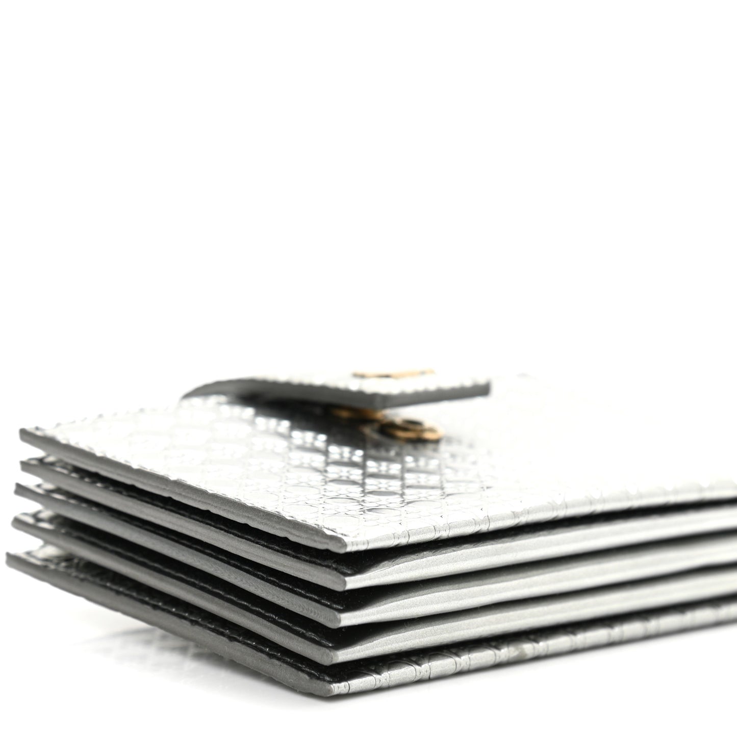 Metallic Patent Micro-Cannage Montaigne Gusseted Card Holder Silver