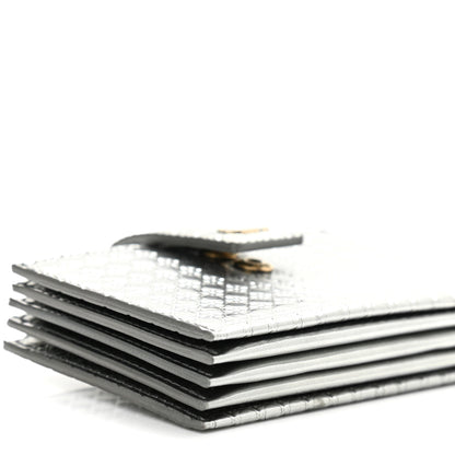 Christian Dior Metallic Patent Micro-Cannage Montaigne Gusseted Card Holder Silver 7 of 8