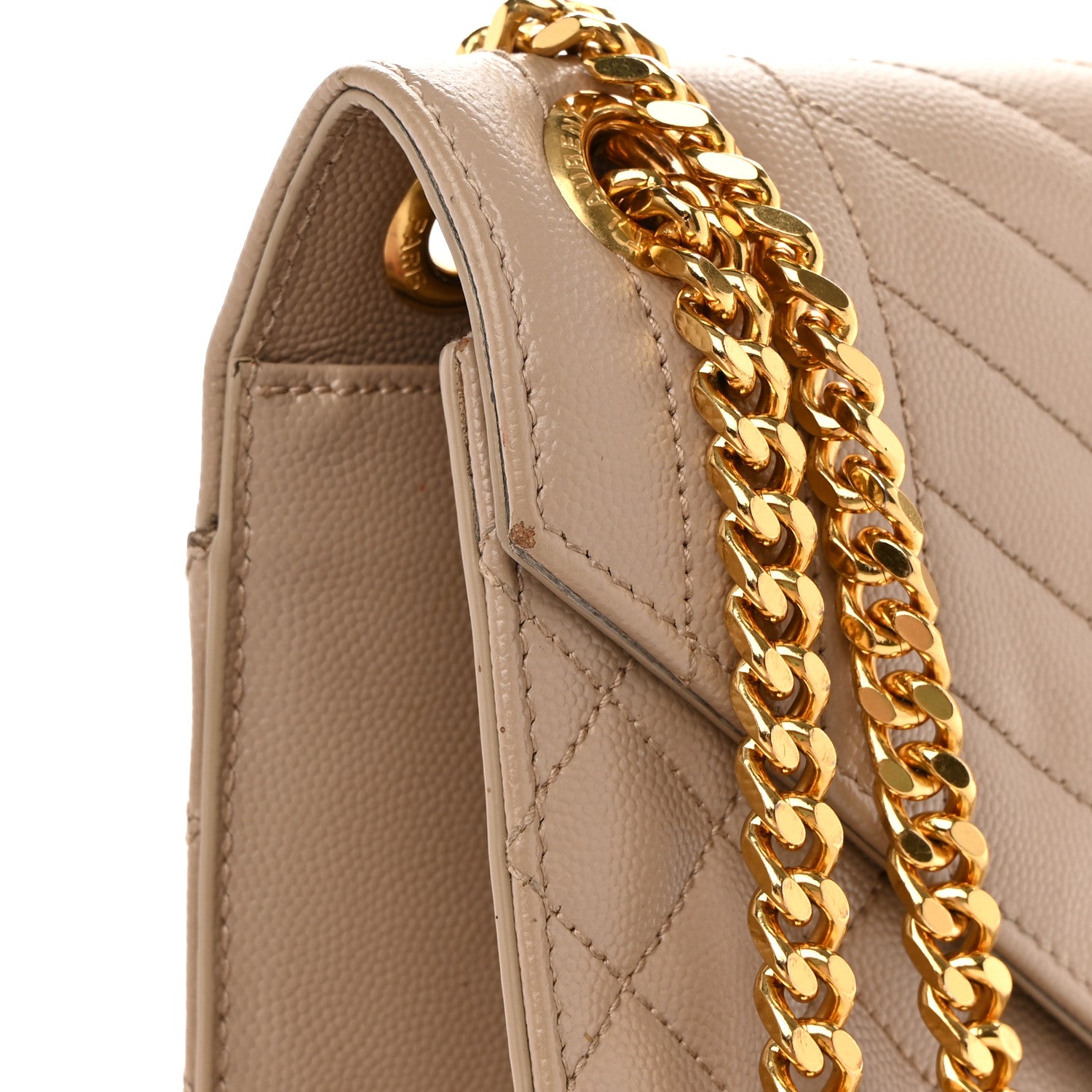 Saint Laurent Grain De Poudre Mixed Matelasse Large Triquilt Monogram Satchel Dark Beige 21 of 25