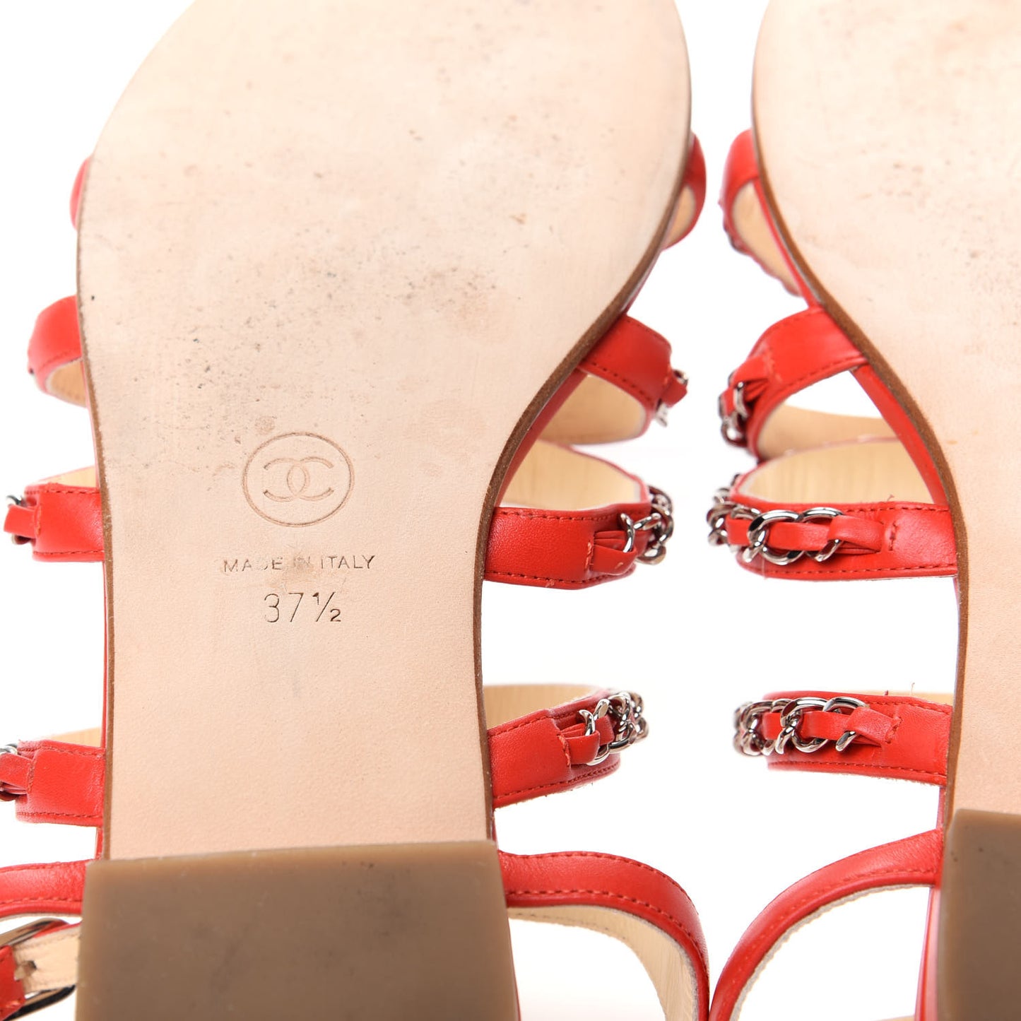 Lambskin Chain Flat Sandals 37.5 Red
