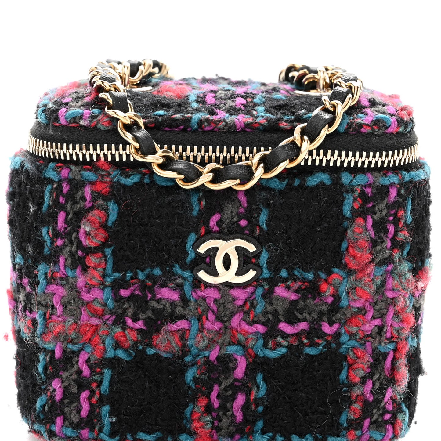 Tweed Quilted Mini Vanity Case With Chain Black