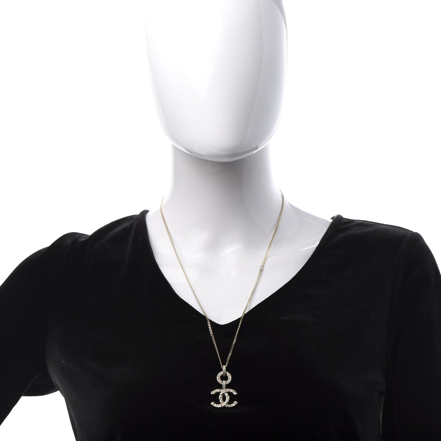 Crystal CC Logo Pendant Necklace Gold