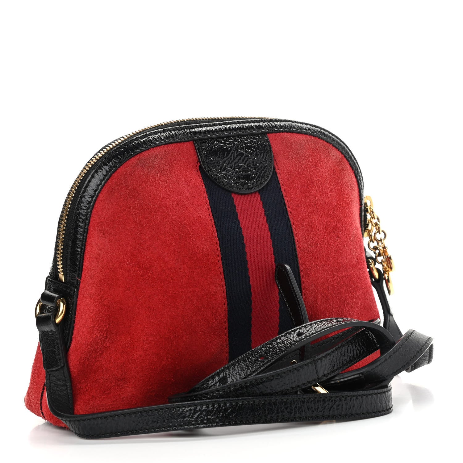 Gucci Suede Patent Web GG Small Ophidia Dome Shoulder Bag Hibiscus Red 3 of 15