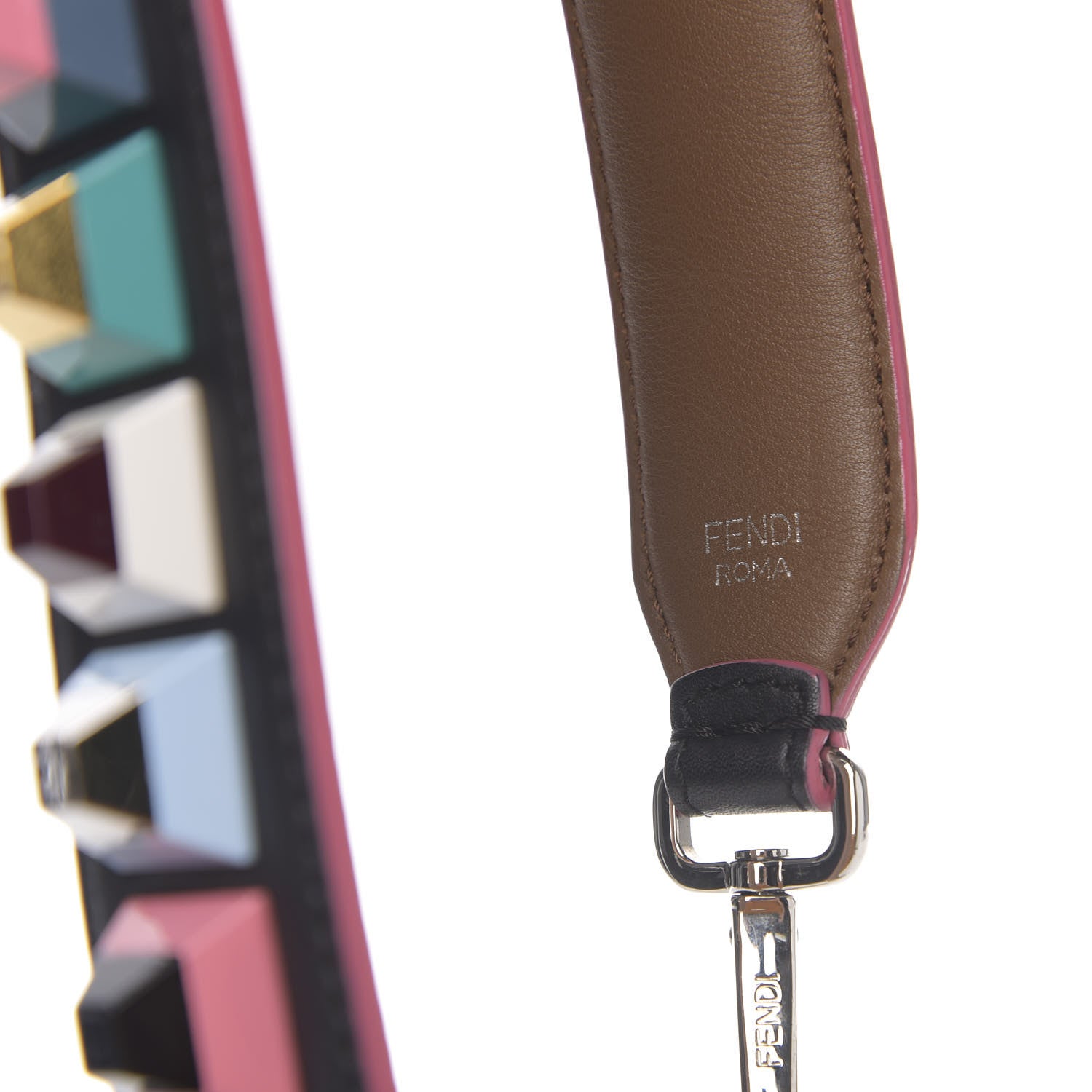 Fendi Vitello Dolce Plexiglass Bi-Color Studded Strap You Black Brownie Multicolor 3 of 4