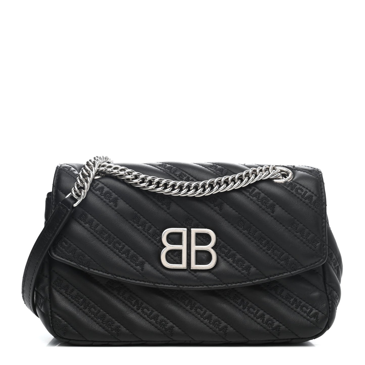 Calfskin Logo Matelasse S BB Round Shoulder Bag Black