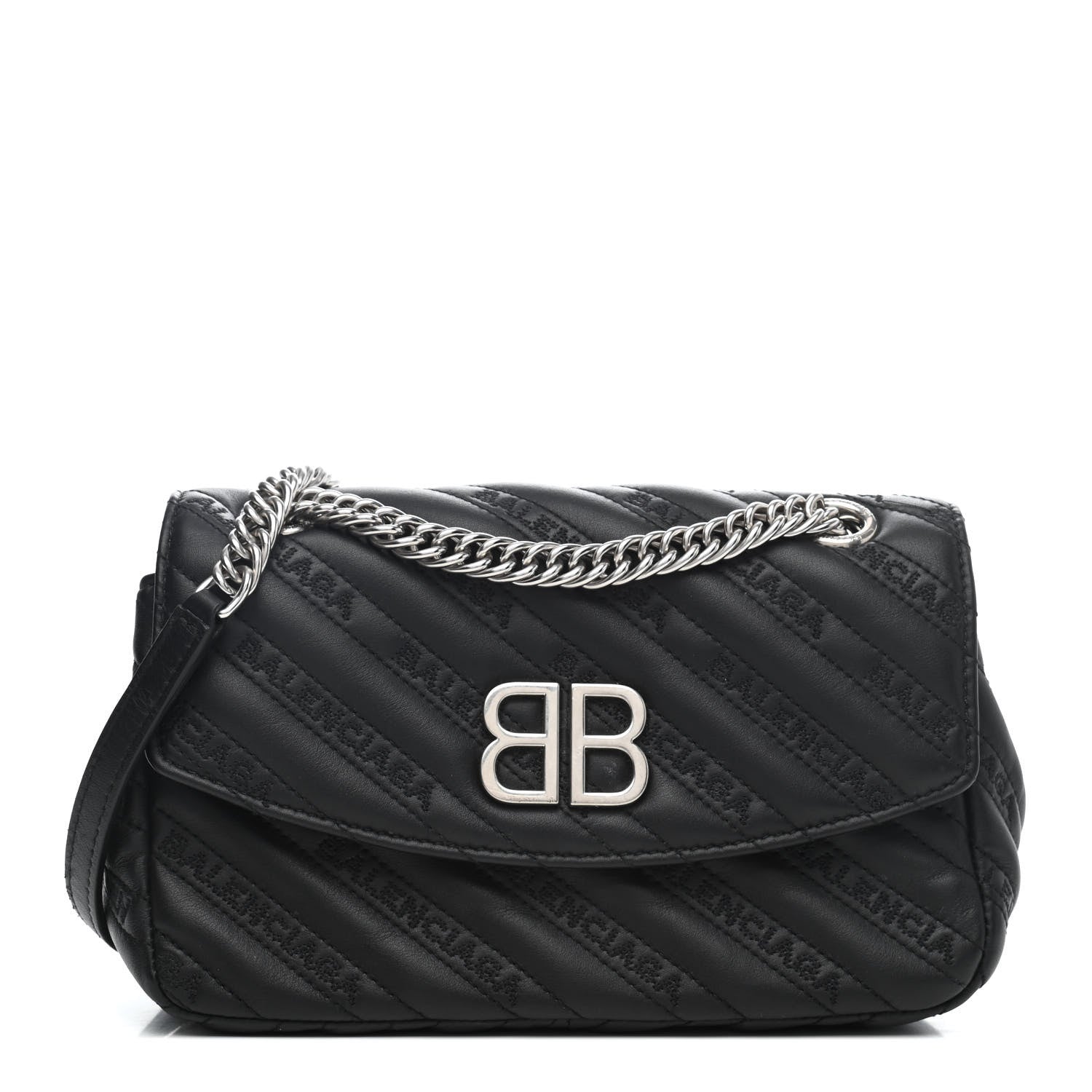 Balenciaga Calfskin Logo Matelasse S BB Round Shoulder Bag Black 1 of 4