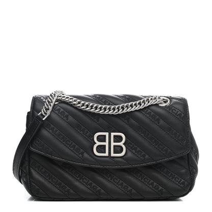 Balenciaga Calfskin Logo Matelasse S BB Round Shoulder Bag Black 1 of 4