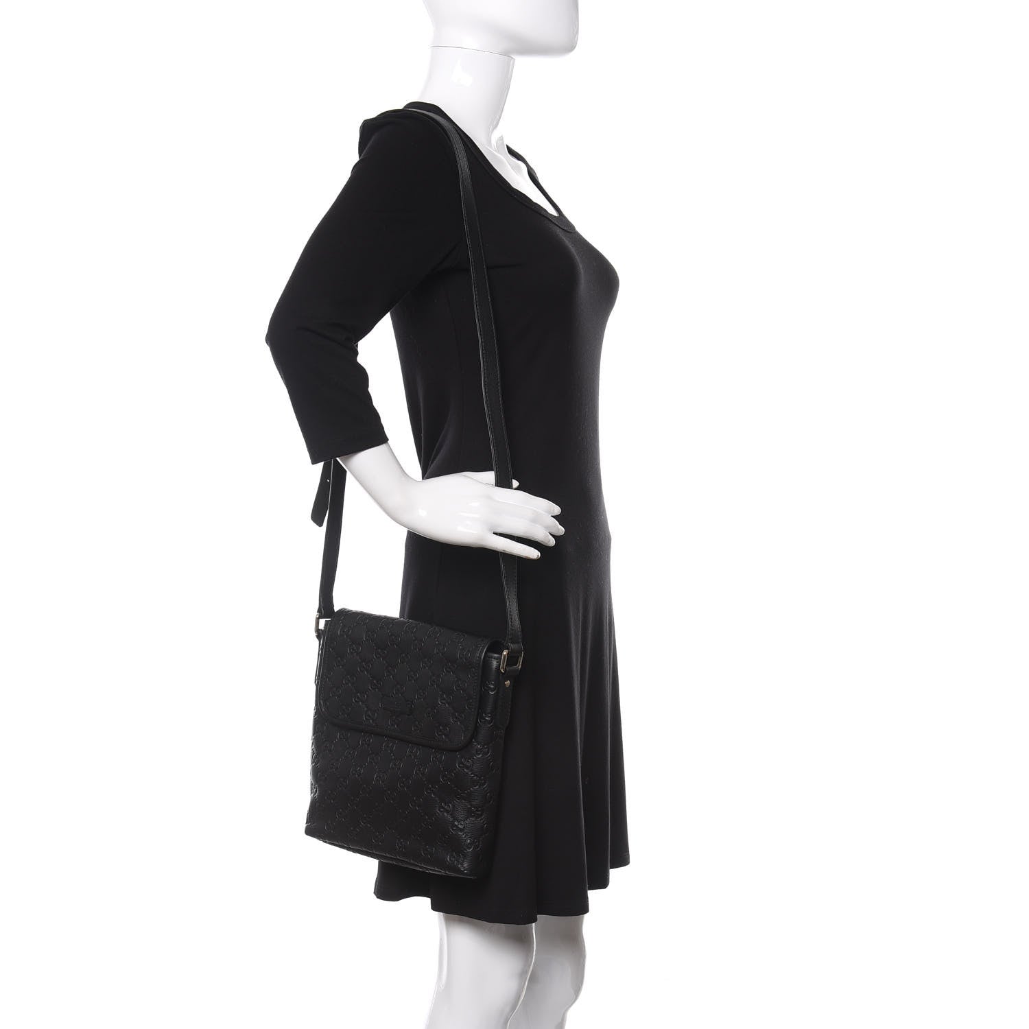 Gucci Guccissima Small Flap Messenger Bag Black 2 of 10
