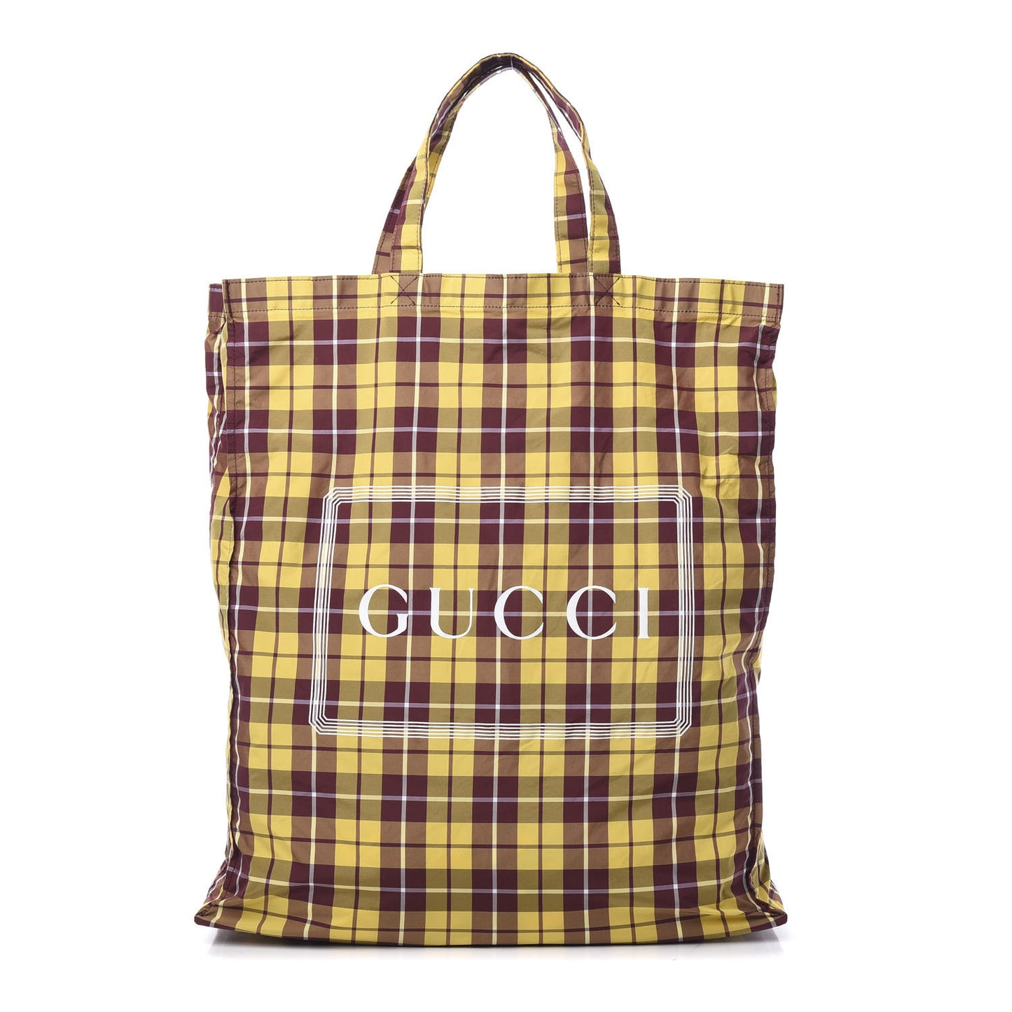 Nylon Checked Logo Vertical Tote Yellow
