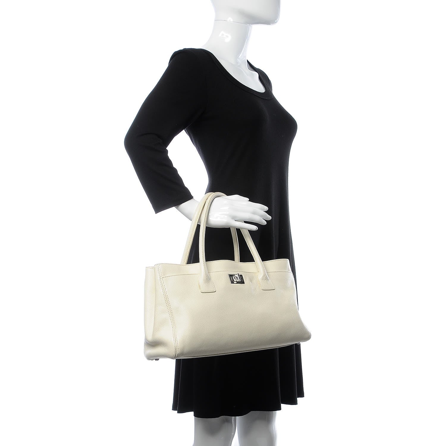 Chanel Calfskin Mademoiselle Lock Cerf Shopper Tote White 2 of 23