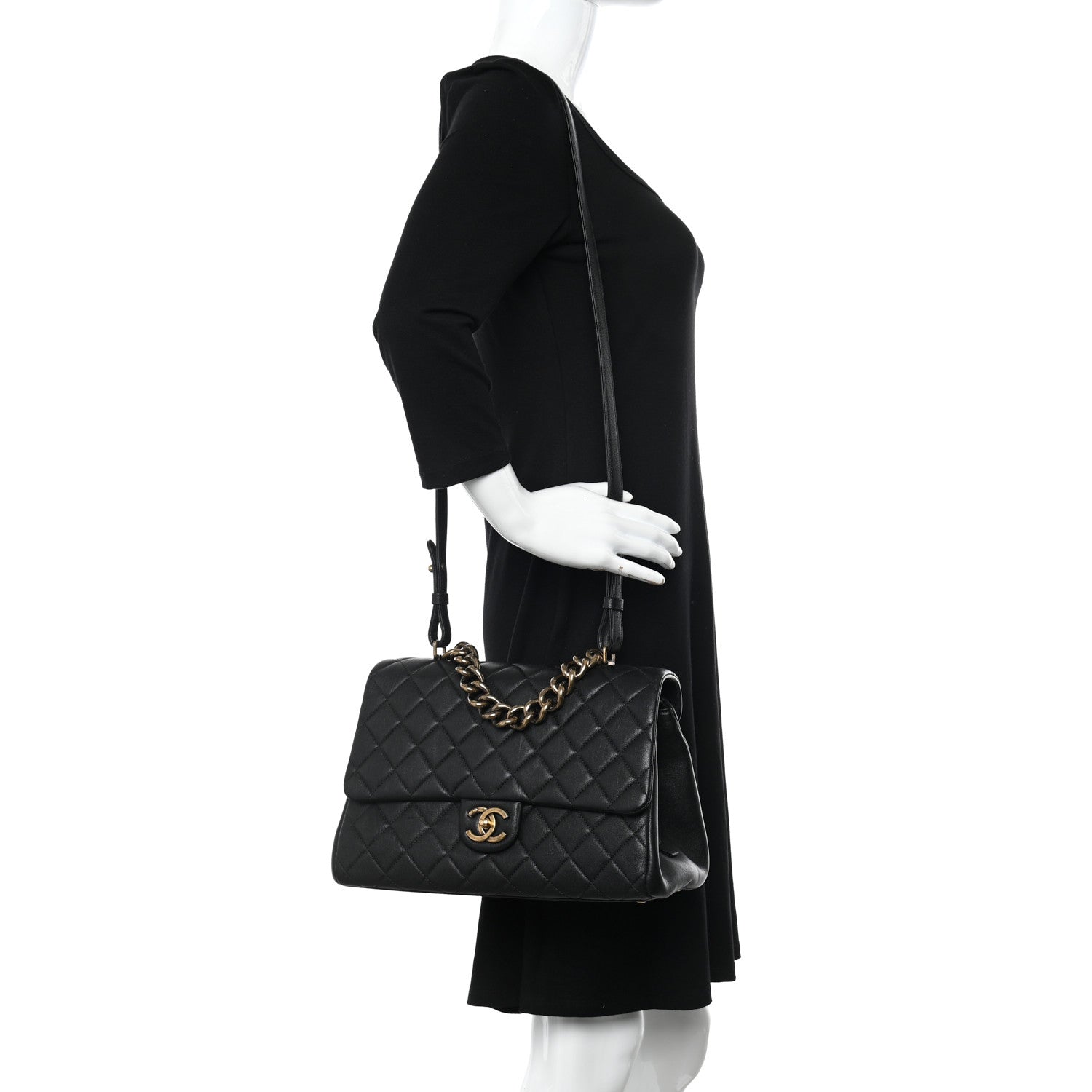 Chanel Shiny Sheepskin Quilted Large Trapezio Flap Black 2 of 13