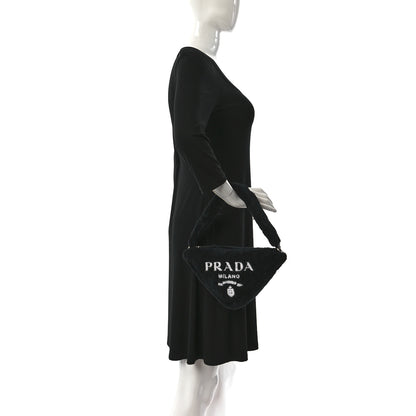 Prada Terry Cloth Triangle Pouch Bag Black White 2 of 9