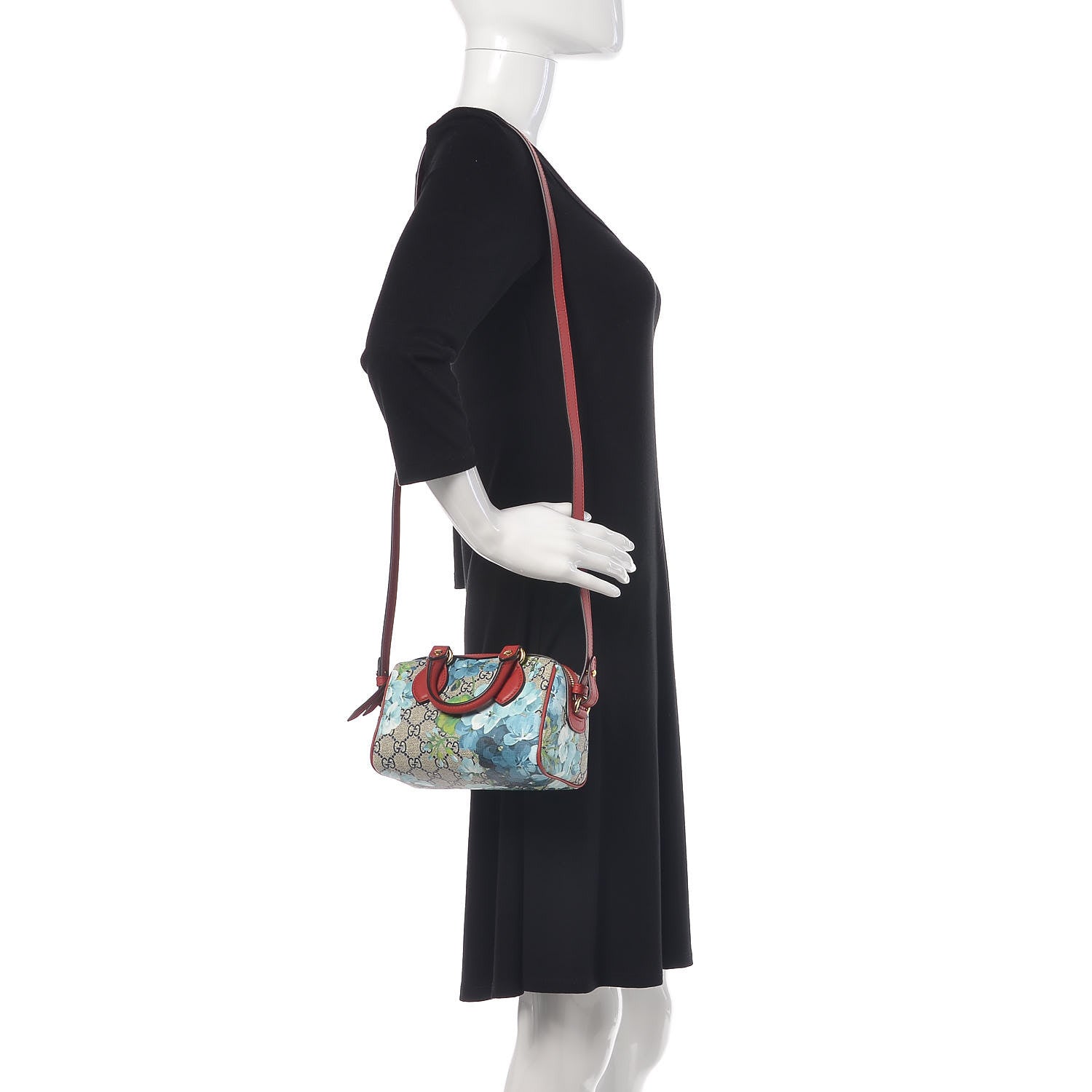 Gucci GG Supreme Monogram Blooms Mini Boston Navy Blue Hibiscus 2 of 9