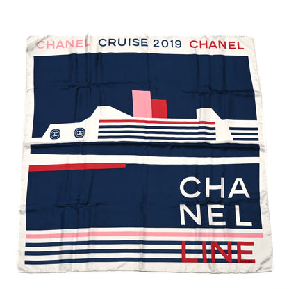 Chanel Silk Cruise Print CC Square Scarf Blue Red White 1 of 5