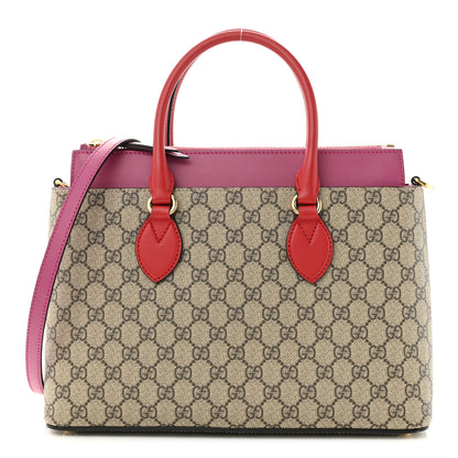 Gucci GG Supreme Monogram Moon Calfskin Small Zip Top Tote Beige Ebony Hibiscus Red New Rosette 1 of 14