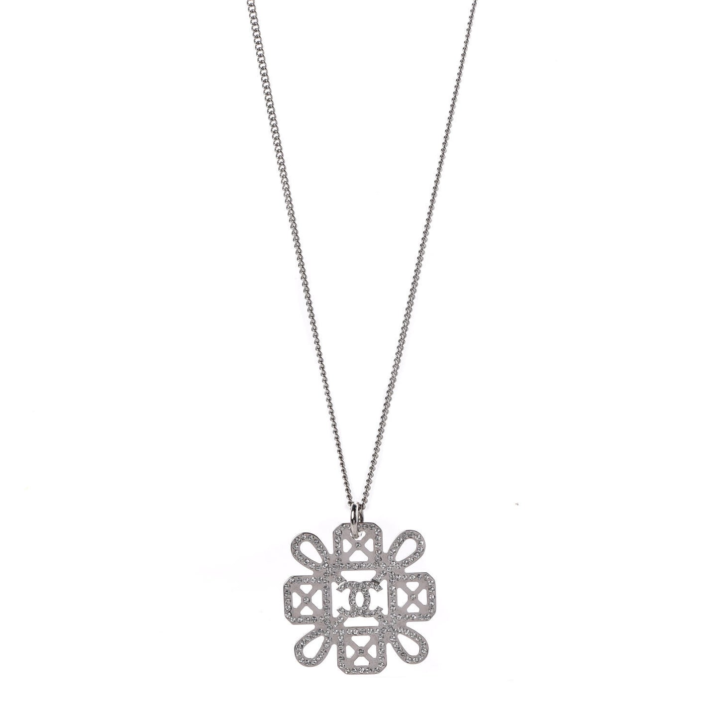 Crystal Strass Cross CC Necklace Silver