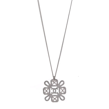 Chanel Crystal Strass Cross CC Necklace Silver 1 of 6