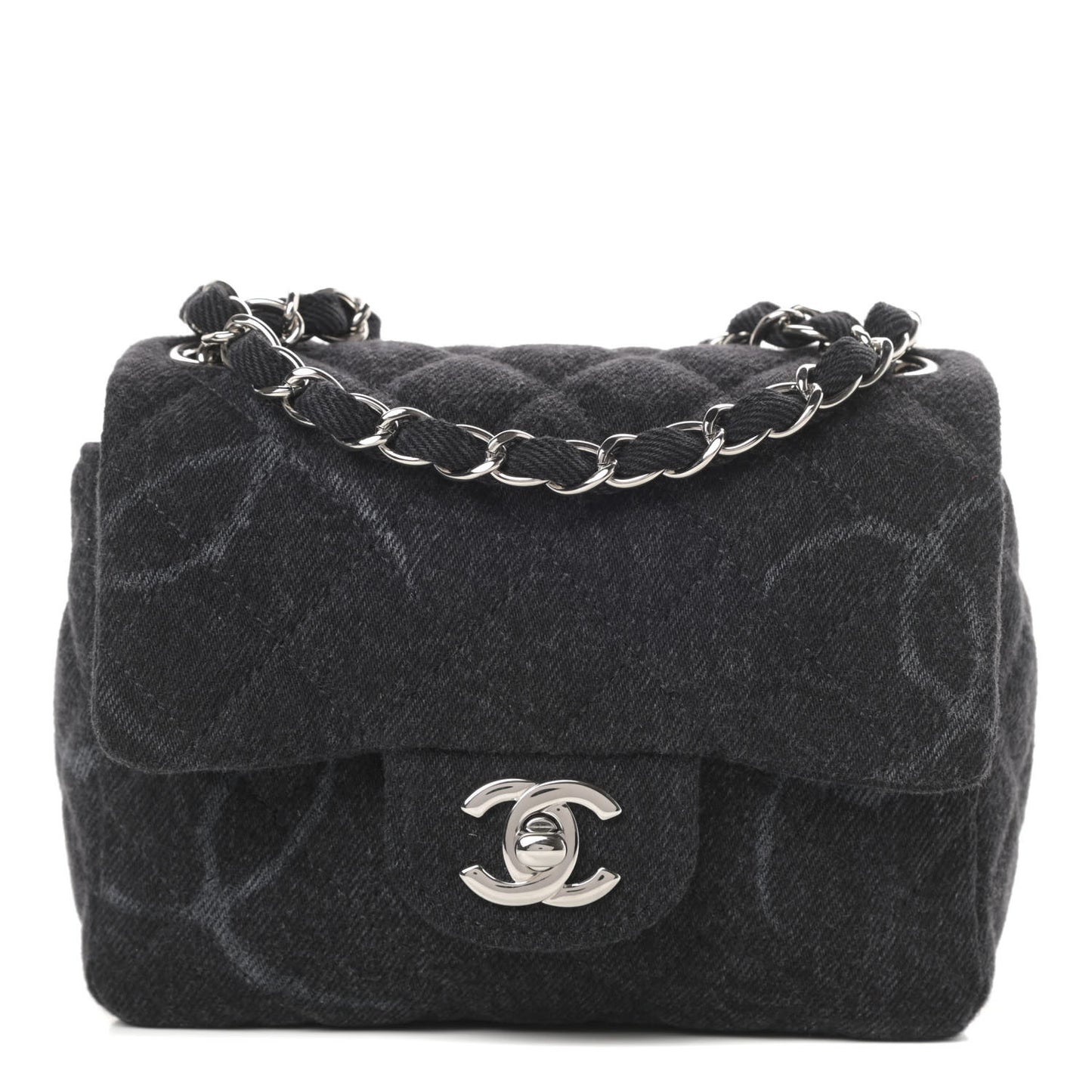 Denim CC Quilted Mini Square Flap Black