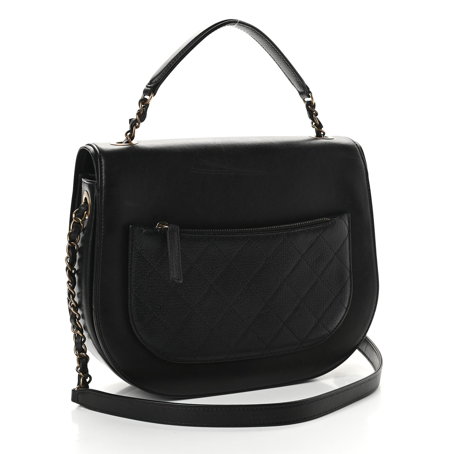 Shiny Calfskin Goatskin Quilted Medium Coco Curve Messenger Flap Black
