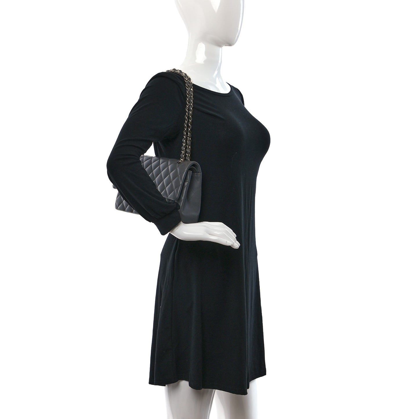 Lambskin Quilted Medium Double Flap Dark Grey