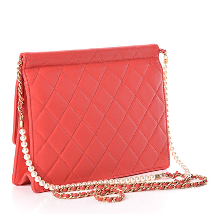 Chanel Lambskin Quilted Large Pearl Chain Flap Bag Red 3 of 10